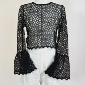 Seek the Label Black Lace Bell Sleeve Crop Top